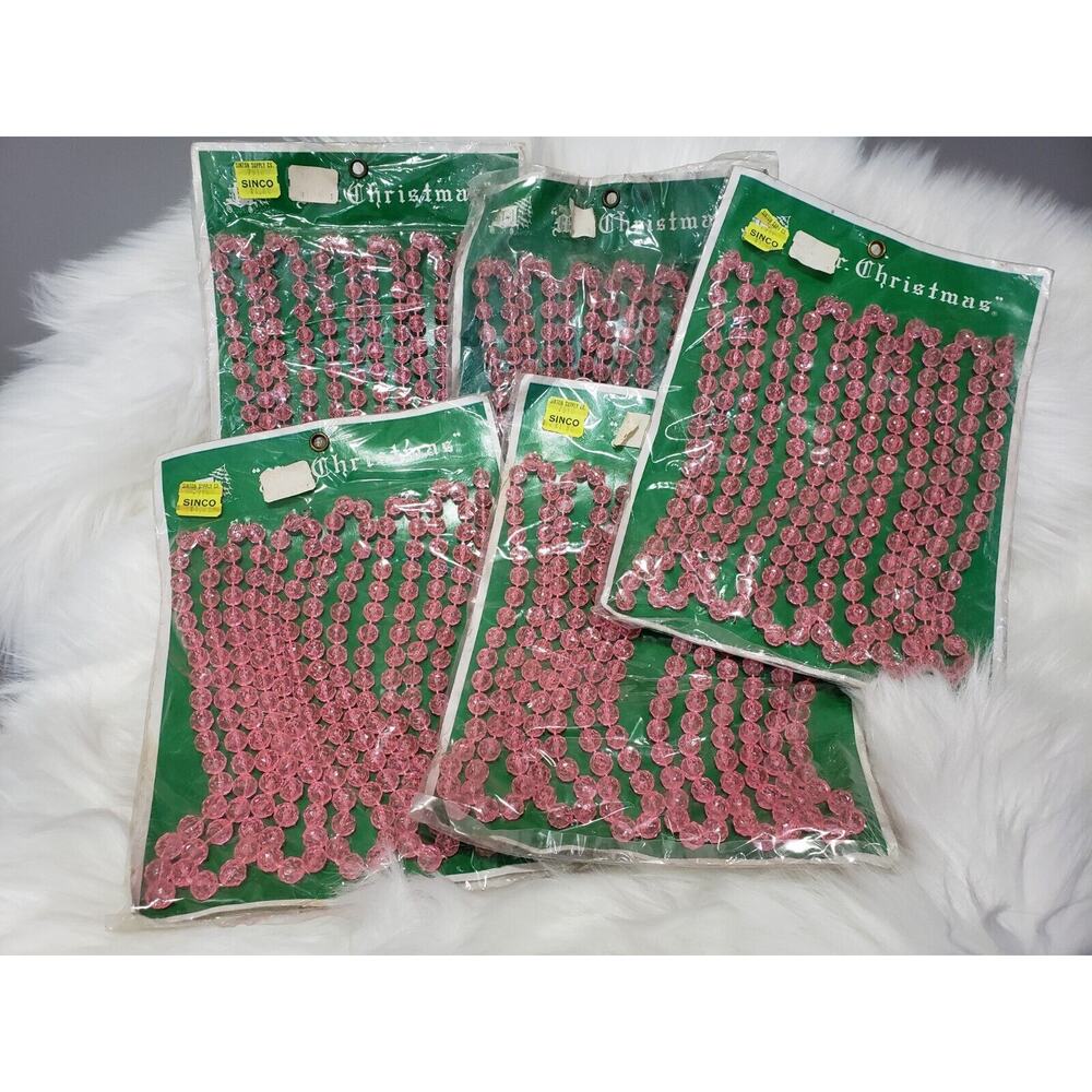 NEW Mr Christmas Vintage 45 FEET Pink Bead Garland lot Plastic Retro Kitschy